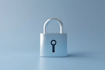 Fototapeta premium A minimalist silver lock icon on a matte blue backdrop