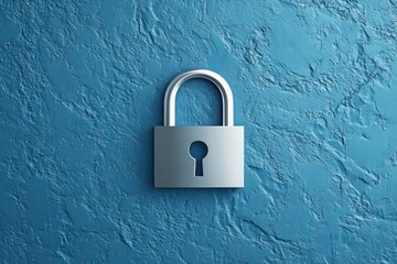Fototapeta premium A minimalist silver lock icon on a matte blue backdrop