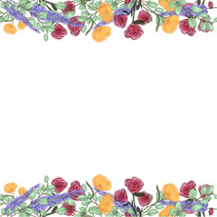 Obraz premium Watercolor floral colorful frame border for wedding invitations and elegant design