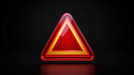 Bright Red Warning Icon in 3D Style Isolated on Black Solid Background