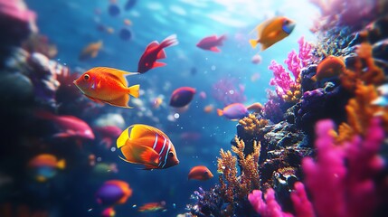 Obraz premium Diverse Fish Swimming Stunning Coral Reefs Underwater High Resolution Image