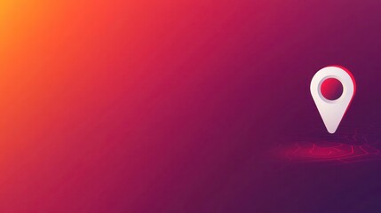 Fototapeta premium Bright white location pin on a dark red gradient background crystal-clear high-definition image