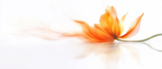 Fototapeta premium an Orange Tulip with Delicate Petals on White Background Featuring Prismatic Chromatic Aberration and Pastel Tones