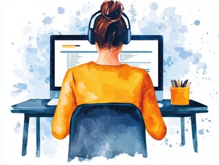 education technology adaptive learning platforms and personalized learning. A vibrant watercolor image of an interactive study hub where AI adjusts coursework difficulty in real-time based on student 