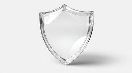 Crystal clear 3D shield icon floating on solid white background high definition realism