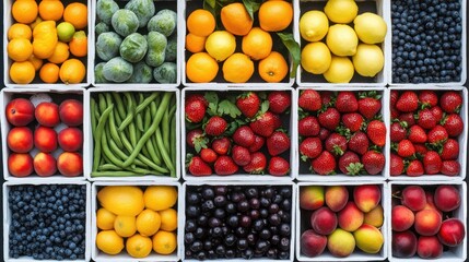 Colorful fresh fruit and vegetable market display