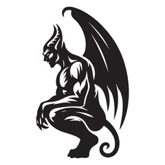 Protective Gargoyle silhouette designed for gothic and supernatural themes - Gargoyle illustration - Gargoyle vector - mythical creature silhouette

