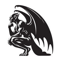 Majestic winged Gargoyle silhouette for supernatural and folklore-based designs - Gargoyle illustration - Gargoyle vector - mythical creature silhouette
