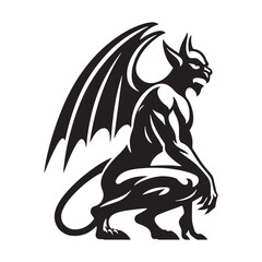 Fierce Gargoyle silhouette embodying gothic architecture and horror themes - Gargoyle illustration - Gargoyle vector - mythical creature silhouette
