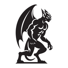 Towering Gargoyle silhouette watching over its surroundings - Gargoyle illustration - Gargoyle vector - mythical creature silhouette
