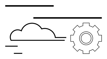 Cloud shape paired with a gear and sleek lines suggesting digital processes, cloud computing, and innovation. Ideal for tech, IT services, automation, workflow, digitization, systems and abstract