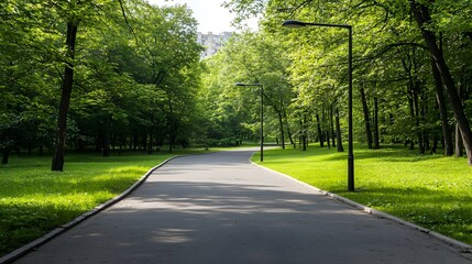 Obraz premium Sunlit Path Through Lush Green Park