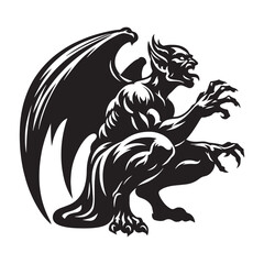 Artistic Gargoyle silhouette depicting the legendary stone guardian - Gargoyle illustration - Gargoyle vector - mythical creature silhouette
