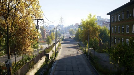 Obraz premium Empty City Street in Autumn Sunlight