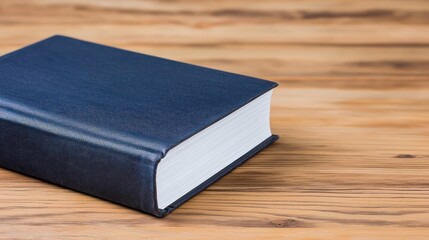 Dark Blue Book With Textured Cover On Wooden Table