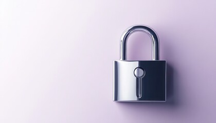 Naklejka premium High-definition image of a polished silver lock icon on a light lavender background