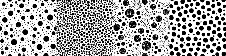A modern design featuring seamless hand drawn dots in a contemporary pattern, accompanied by a messy polka dot abstract geometric background and a monochrome doodle graphic print
