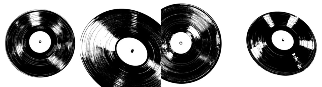 Modern line art featuring a vinyl record illustration created with ink and engraving techniques