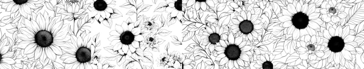 Pattern featuring hand-drawn flowers and plants in a seamless design