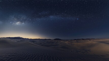 Fototapeta premium Milky Way over Desert Dunes , A Nighttime Panorama