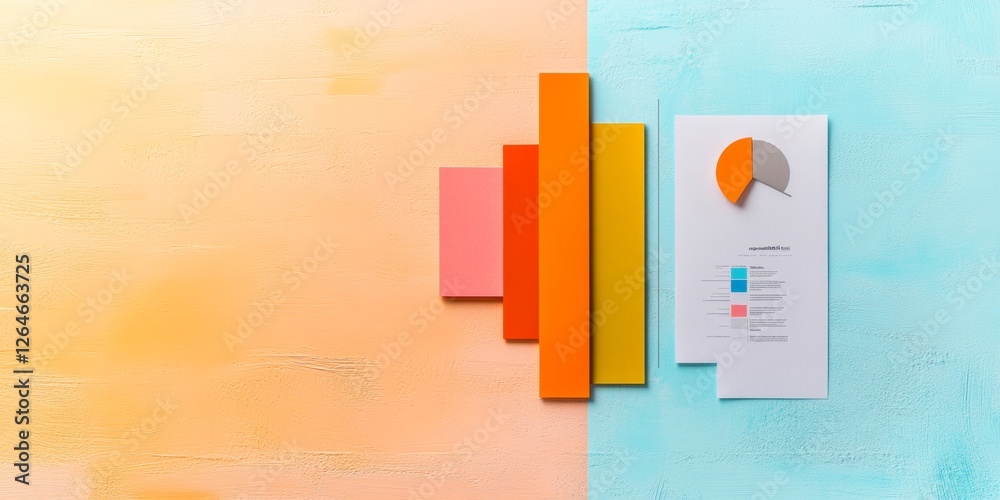 Poster contemporary colorful business analytics chart vibrant bars on textured canvas, strategic data tools
