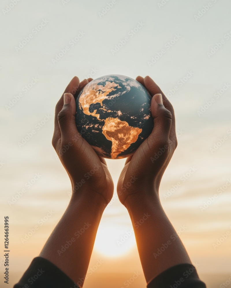 Aufkleber modern collective empowerment diverse hands holding illuminated globe - social impact ally content a