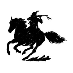 Native American Warrior with Rifle on Horse Silhouette Vector