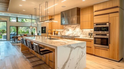 Modern Luxury Kitchen Design: Island, Marble, Wood