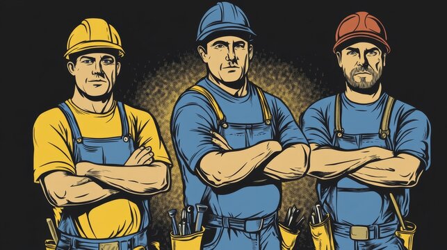 Worker Group. Engineers, Handymen And Janitors, 