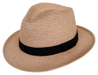 Close Up of a Straw Fedora with a Black Band on a Transparent Background