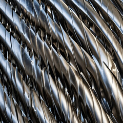 Metal textures in an intricate design displaying gleaming, sharp lines and curves