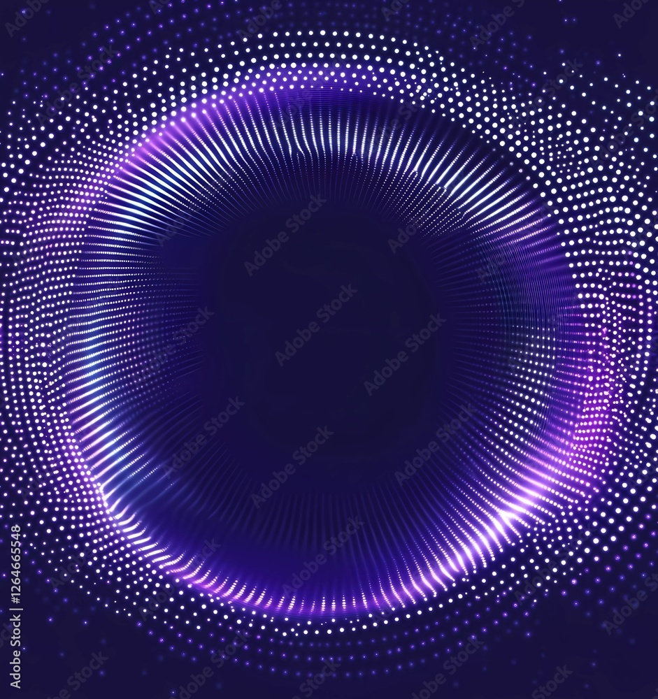 Poster abstract vector background with dots in the form of sound waves, a circular gradient effect, and glo
