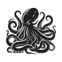 Epic Kraken silhouette crafted for maritime mythology and fantasy storytelling - Kraken illustration - Kraken vector - mythical creature silhouette
