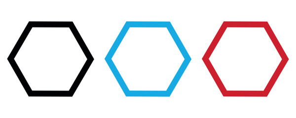 Polygonal shape icons vector, colorful polygonal shapes flat vector, polygonal shapes in black, blue and red colors isolated on white background.