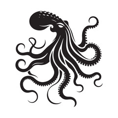 Legendary Kraken silhouette perfect for nautical and deep-sea horror themes - Kraken illustration - Kraken vector - mythical creature silhouette
