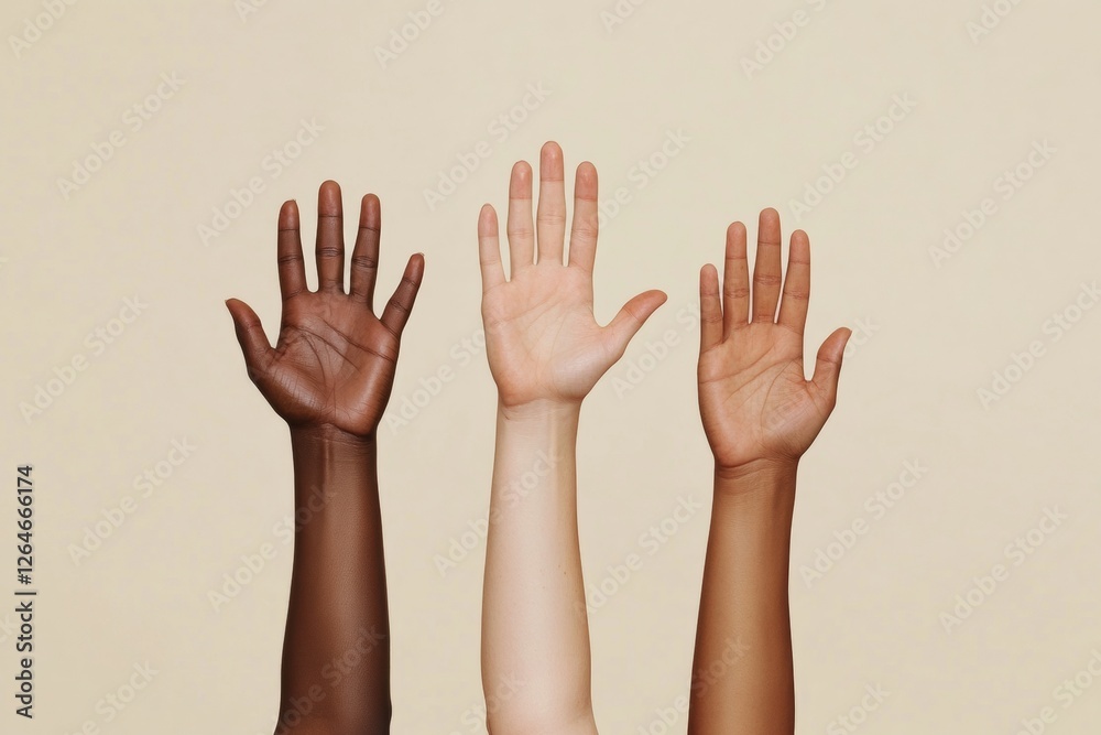 Aufkleber empowering unity minimalist diverse hands on neutral background - social engagement imagery for comm