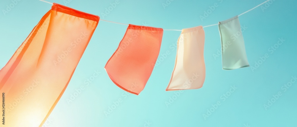 Poster vibrant fabric flag display colorful banners in sunlit public square - social unity visuals for even