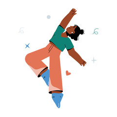 Woman Joyfully Dancing in Flat Vector Illustration Symbolizing Freedom, Happiness, and Expression, Isolated on White Background