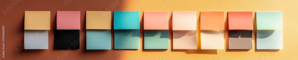 Leinwandbilder Vibrant Moodboard Modern Sticky Note Array on Sunlit Surface - Agile Project Planning and Workflow Visualization for Creative Offices