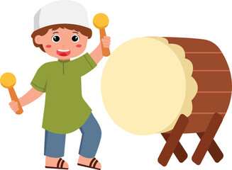 Cheerful Boy Playing Traditional Drum