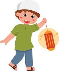 Cheerful Boy Holding Lantern