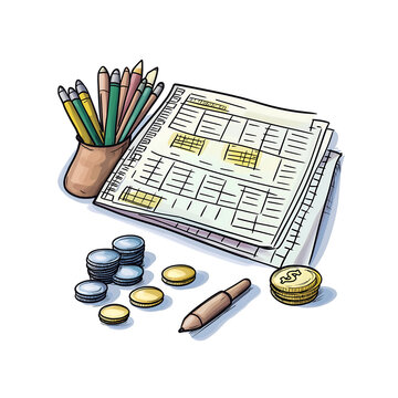 A budgeting spreadsheet with highlighted savings, Isolated on transparent or white background cut out, Personal Finance and Wealth Management clip art concept