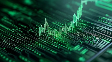 Glowing Green Stock Market Chart On Circuit Board