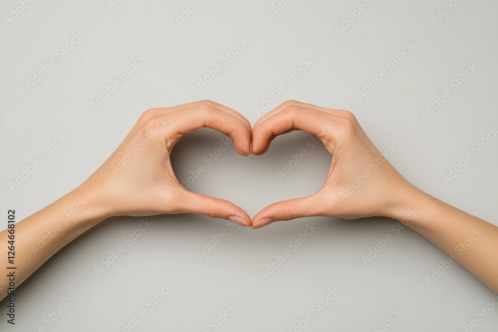 Poster minimalist hand gesture art interlocked heart form on soft-tone canvas - emotional bonding visual fo
