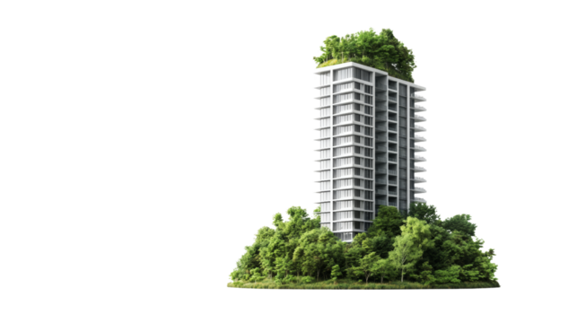 Innovative green architecture building design urban environment 3d model modern aesthetic sustainable living concept
