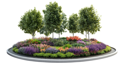 Vibrant flower bed arrangement in a garden nature landscape design lush environment aerial view botanical aesthetics