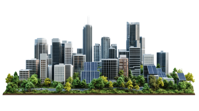 Urban development trends in sustainable architecture cityscape 3d visualization futuristic environment aerial perspective for seo
