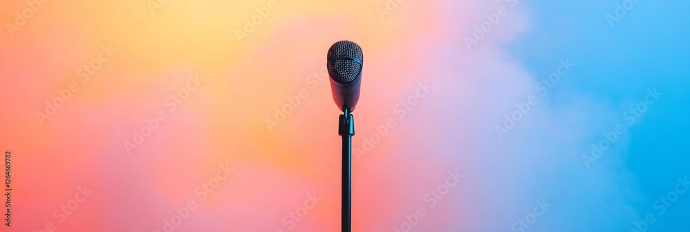 Leinwandbilder modern concert stage design sleek metal microphone stand on gradient background dynamic music venue 