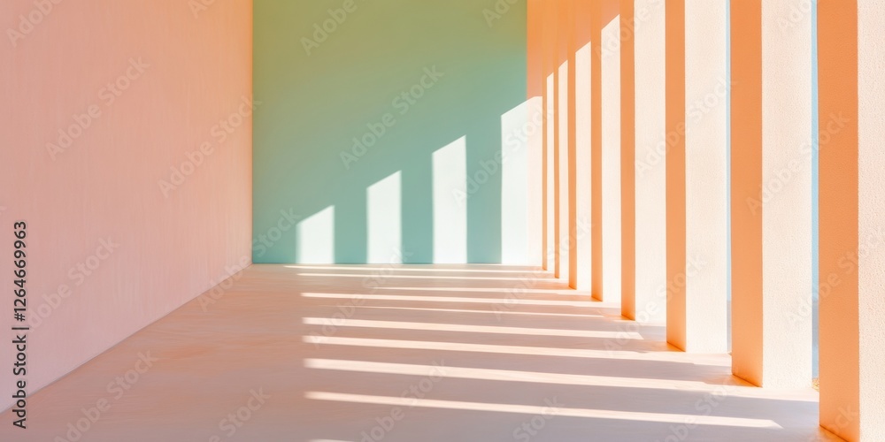 Poster Pastel Minimalist Corridor with Soft Shadows and Sleek Surfaces - Modern Design for Professional Workspaces and Relaxed Business Aesthetics