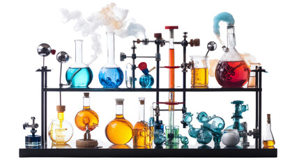 Chemical experiment setup laboratory science illustration controlled environment side view innovation and discovery